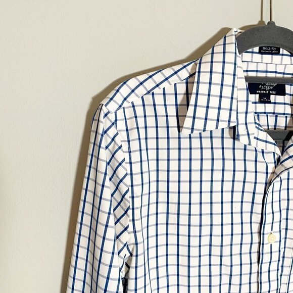 J. Crew blue white windowpane check collared long sleeve button front shirt - Picture 3 of 10